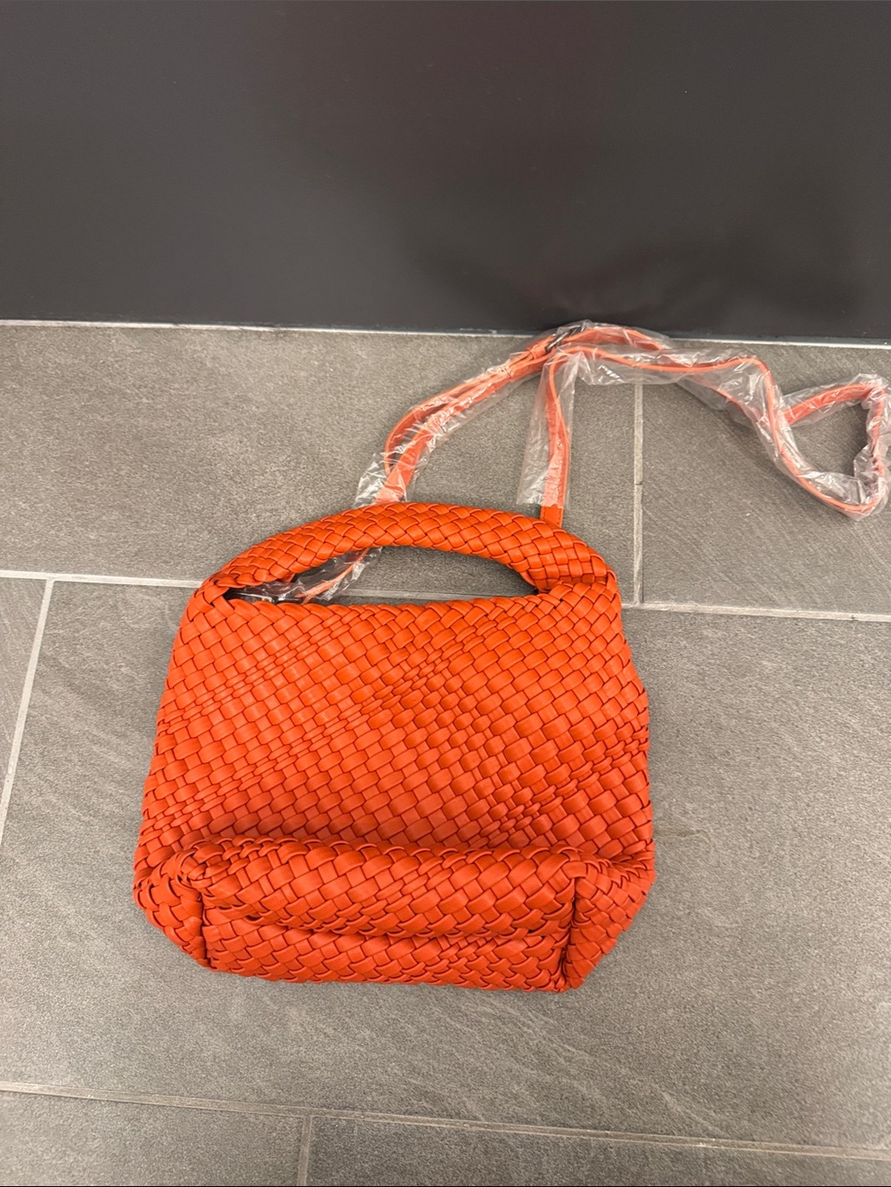Woven Top-Handle Crossbody Bag in Orange